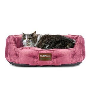plush round cat dog bed small pets washable soft non slip calming bed pink